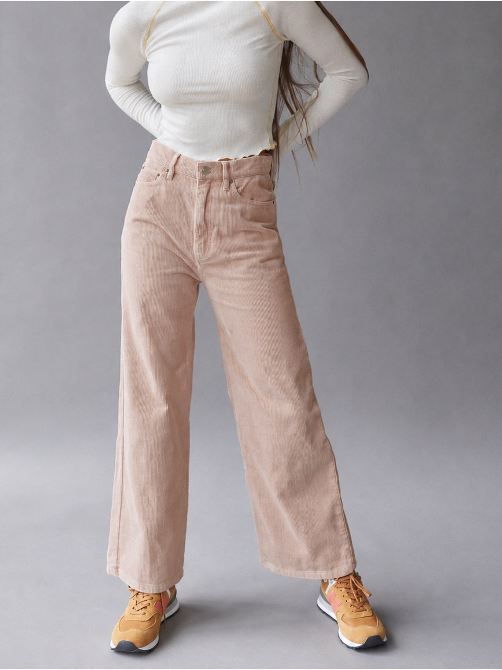 Urban Outfitters BDG High & Wide Corduroy Pants Size 24 in Pale Pink Pastel